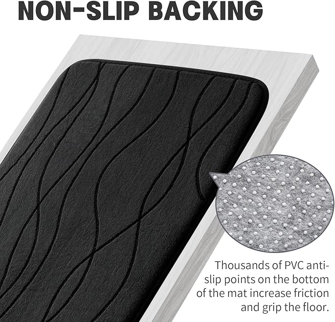 YIHOUSE Bathroom Rugs Set 2 Piece, Memory Foam Bath Mat Black