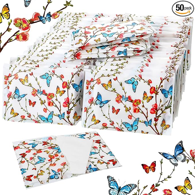 Geyee 50 Packs Tissue Travel Size Facial Paper Napkins Travel Packs Disposable Pocket Tissues for Wedding Guest Traveling School Purse Home Supplies, 500 Sheets 3 Ply(Butterfly)