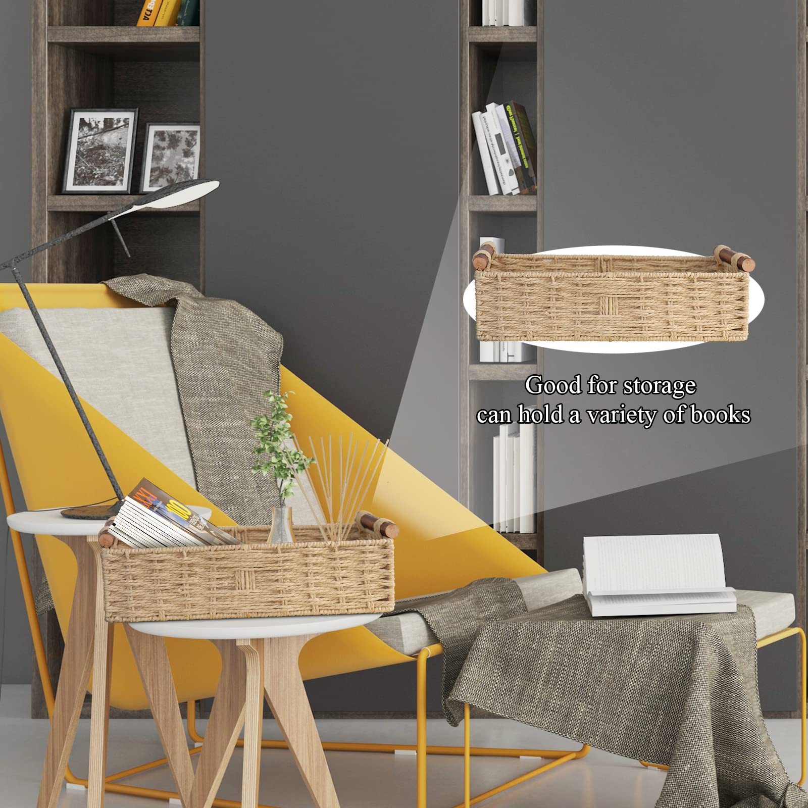 STOBSK Round Paper Rope Storage Basket with Handle, Beige, 14.5in x 6.6in x 3.74in