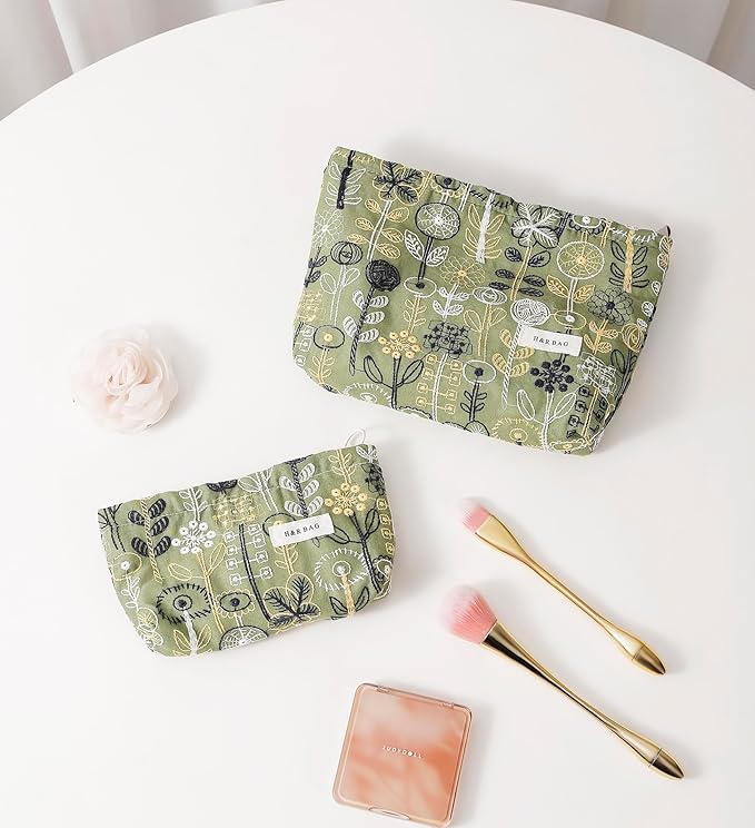 getgto 2 Pcs Makeup Bags, Large Cosmetic Bag Travel Toiletry Bag Organizer for Women, Embroidery Craft,Makeup Bag Small Cosmetic Pouch Purse with Zipper Gifts for Girls Teen