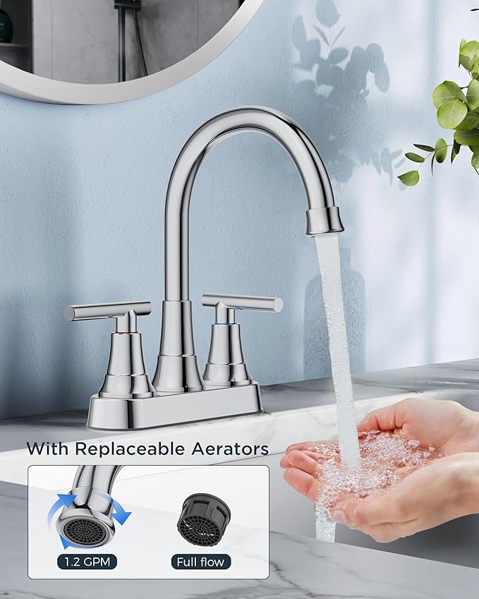 FORIOUS 4 Inch Bathroom Faucets for Sink 2 or 3 Hole, Chrome Centerset Bathroom Sink Faucet with Pop up Drain and cUPC Hose, 360° spout, Two Handles for Restroom,Vanity, RV Remodel