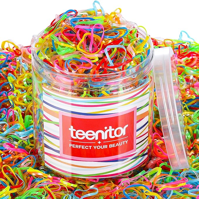 Teenitor Elastic Ties Hair Bands, Small Hair Elastics, 2000pcs Multi Color Hair Ties, Hair Holder Elastic for Girls Rubber Bands, 11 Colors