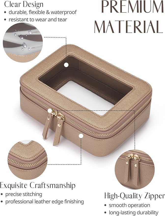 Popvibe Clear Makeup Case Toiletry Bag Travel Medium Clear Cosmetic Bag with Zipper, Make Up Bag Organizer Traveling TSA Approved Transparent Bag Car for Essentials, Mini & Medium, Gold