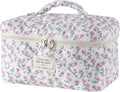 uekeboag Large Travel Quilted Makeup Bag for Women, Floral Cotton Cosmetic Bag, Coquette Aesthetic Floral Toiletry Organizer Bag(Little Purple Flower