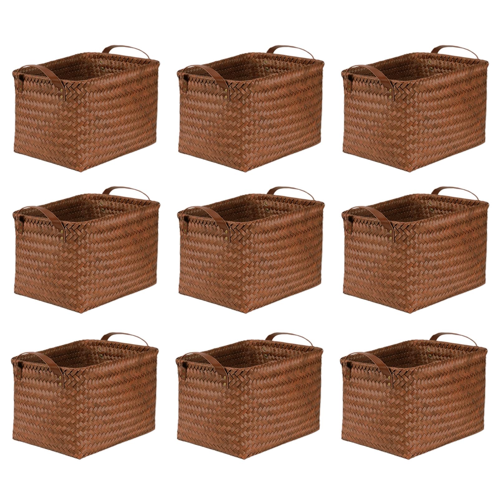 BROWNLILY Handwoven Clothes Basket Laundry Hampers Large Wicker Storage Baskets for Shelves Blankets Closet Storage Bins Car Bedroom Bathroom Organizers and Storage Bath (9, Brown)