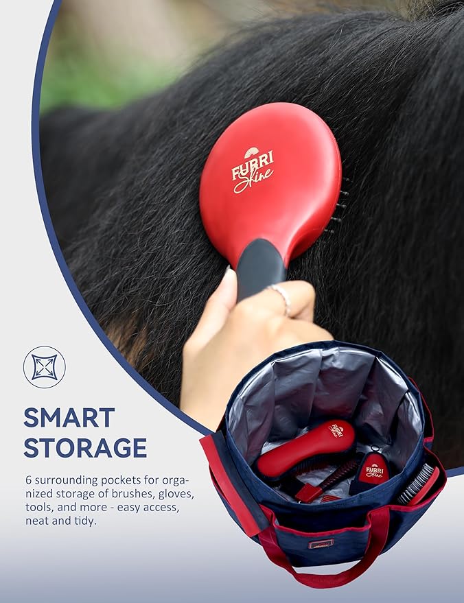 Horse Grooming Tote Bag, Waterproof Grooming Organizer with Multiple Pockets for Brushes & Tools, Stable & Show Use Navy