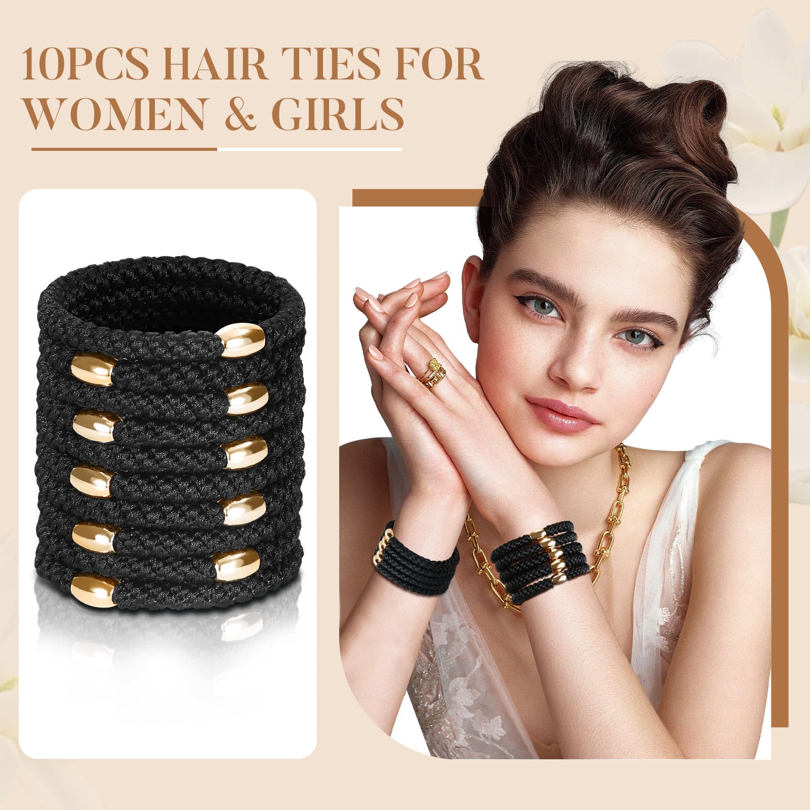 FORENEE 10Pcs Braided Hair Ties for Thick Hair - Black