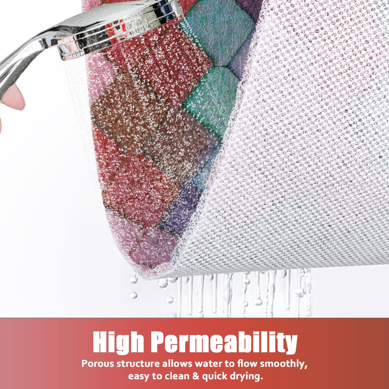 Shower Mat Non-Slip, Soft Comfort Bath Mat with Drainage Holes, PVC Loofah Massage Bathtub Mat for Shower, Tub, Bathroom, Wet Areas, Quick Drying