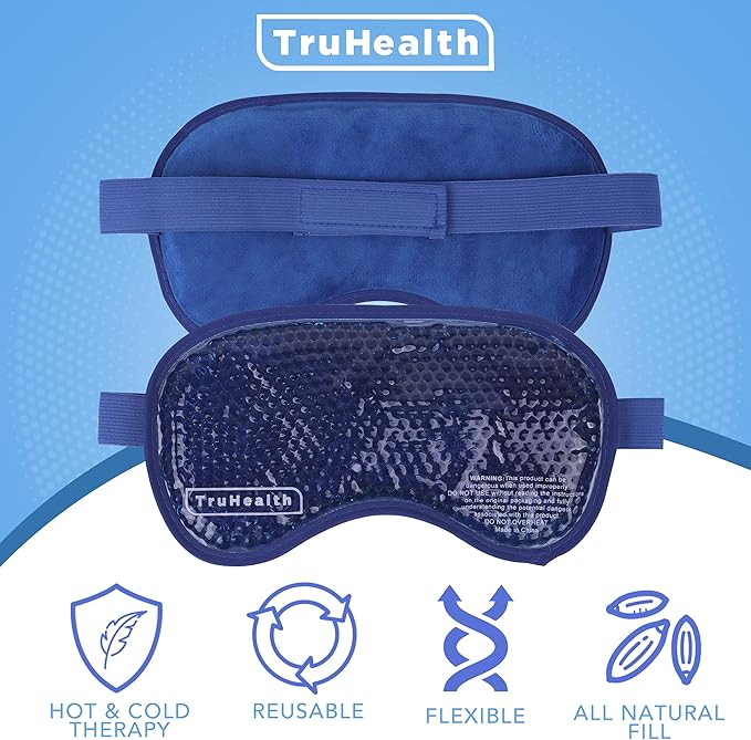 Gel Bead Hot and Cold Eye Masks - FSA HSA Approved Reusable Gel Bead Ice Pack Provides Ice and Heat Pain Relief for Head, Puffy Eyes, Beauty, Relaxing, and Sleep (Navy Blue)