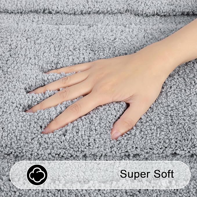 SHACOS Light Gray Bathroom Rugs Sets 3 Piece Bath Mat U Shaped Toilet Rug