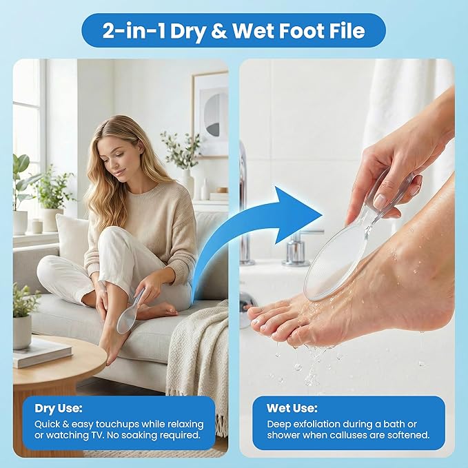 Glass Nano Foot File Callus Remover - Portable Foot Scrubber for Dead Skin & Cracking, Professional Pedicure Foot Care Tool with Nano-Level Grinding Points, Suitable for Wet & Dry Feet