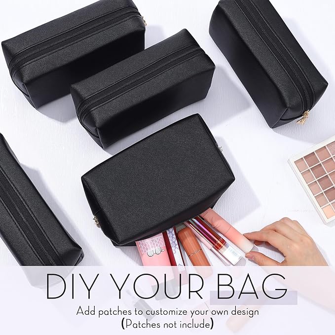 Kigeli Aesthetic Makeup Bags PU Leather Cosmetic Pouches Waterproof Plain Toiletry Bags Makeup Pouches Bulk for Women Party Gift Travel Storage Organizer(Black,7.1 x 2.8 x 4.3 in)