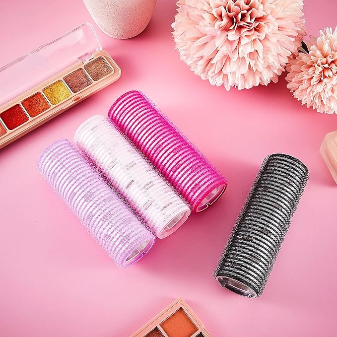 WILLBOND 4 Pcs Long Hair Rollers for Bangs Aluminum Core Curlers Thermal Self Grip Roller for Long and Medium Hair Women Hairstyle(4.1 x 1.2 Inch,Rose Red, Light Pink, Purple, Black)