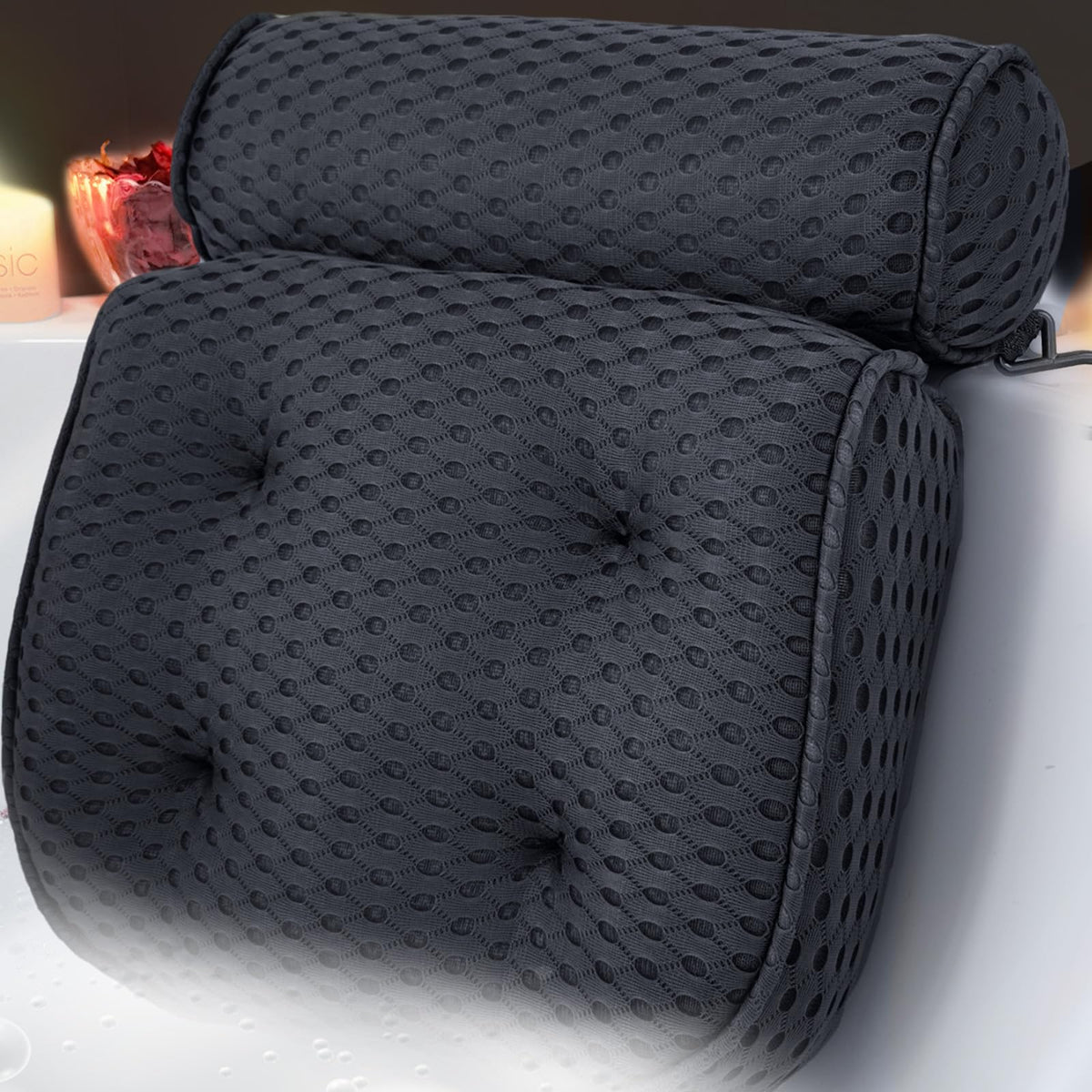 AEROiVi Luxury Bath Pillows for Tub Soft Mesh Strong 6 Suction Cups White