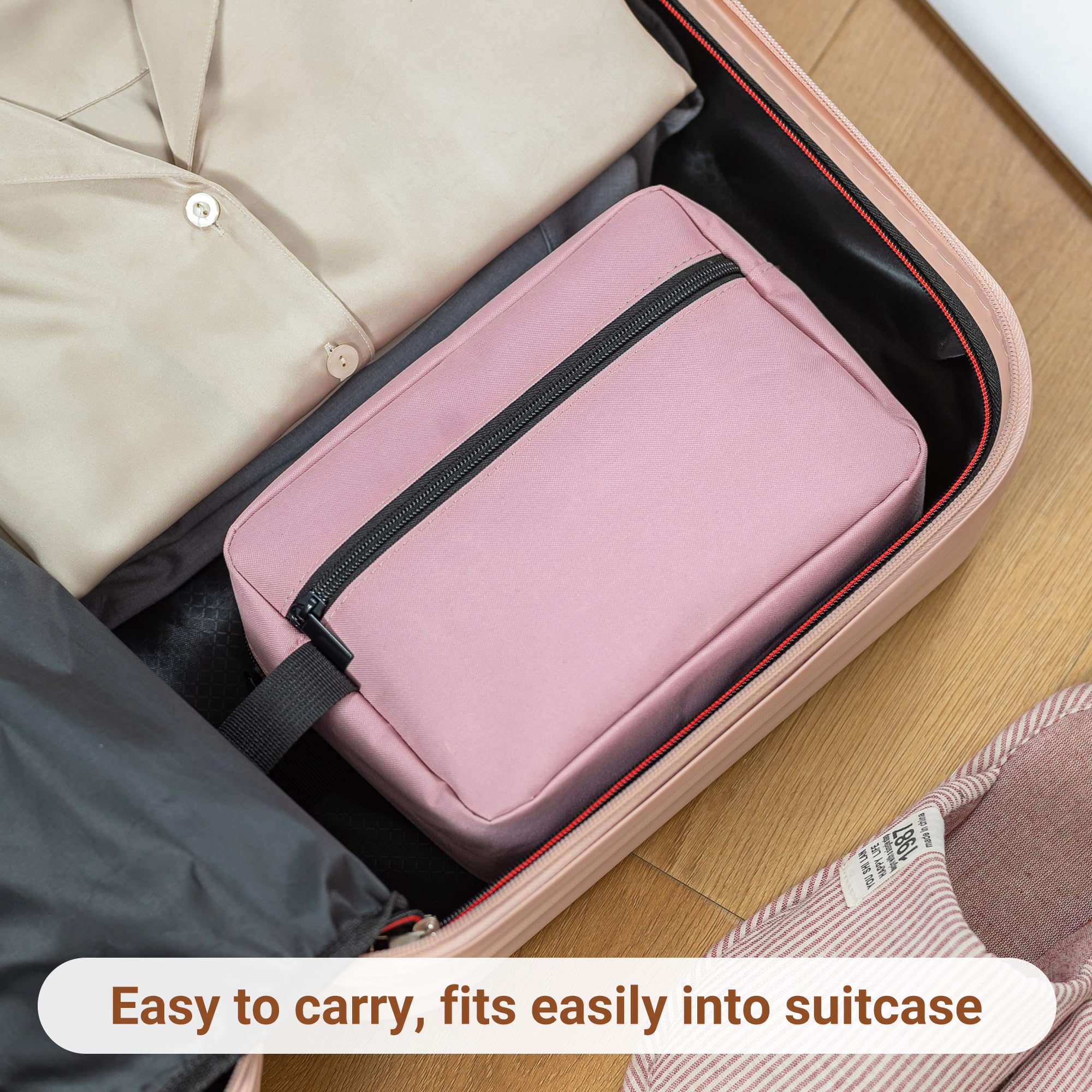Elviros Travel Toiletry Bag for Women and Men, Lightweight Makeup Bag Hanging Dopp Kit with Compartment Cosmetic Organizer Small Tool Bag Travel Essentials,Gifts for Women(Pink)
