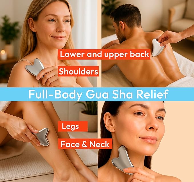 Stainless Steel Gua Sha Tool for Face & Neck – Facial Massage Tool for Lymphatic Drainage, Depuffing, Jawline Sculpting & Skincare Routine – Hygienic Metal Face Sculpting Tool