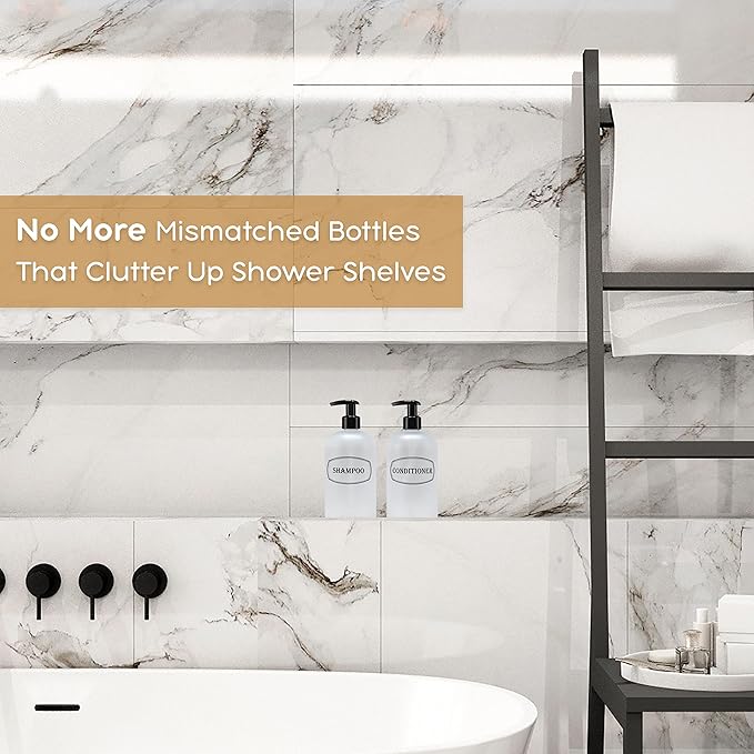 Bottiful Home 16 oz Plastic Shampoo Conditioner Dispensers (Frosted Clear)