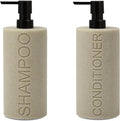 Indecor Home Resin 2 Pack Shampoo, Conditioner or Body Wash Dispenser Set, Luxurious Refillable Pump Bottles with Matte Pump Top and Embossed Text, Durable Design for Bathroom and Shower