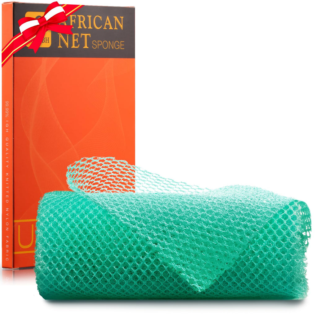 UJFQBH African Bath Sponge African Net Long Net Bath Sponge Exfoliating Shower Body Scrubber Back Scrubber Skin Smoother,Great for Daily Use (Green)
