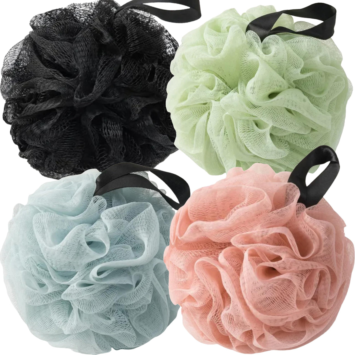 Loofah Sponges for Shower,Exfoliating Cleaning Bath Loofa Body Scrubber Balls for Women Men Washing,All Black 4 Pack