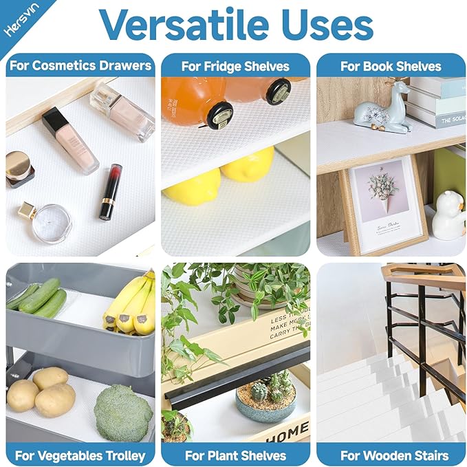 Hersvin Shelf Liners 20 in x 20 ft Self-Adhesive EVA Drawer Mats, Cupboard Protector, Kitchen Cabinet Lining Fridge Liner (White Flat Dot, 50.8x610cm)