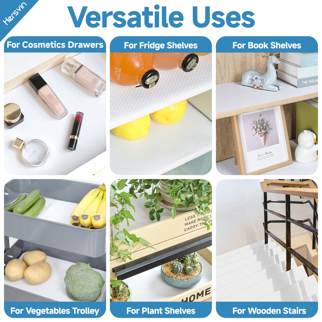 Hersvin Shelf Liners 20 in x 20 ft Self-Adhesive EVA Drawer Mats, Cupboard Protector, Kitchen Cabinet Lining Fridge Liner (White Flat Dot, 50.8x610cm)