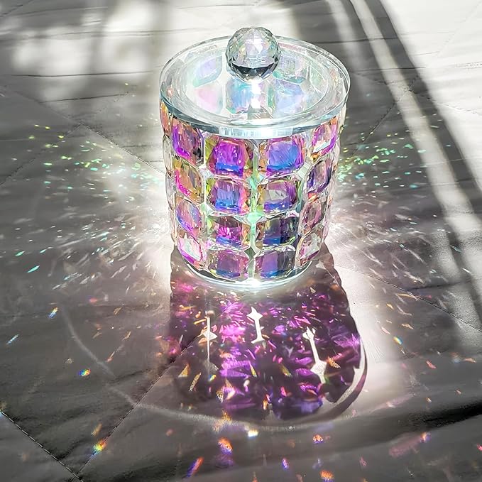 Bathroom Organizers and Storage, Crystal Qtip Holder, Makeup Brush Organizer, Bling Vanity Storage, Bathroom Essentials Accessories Decor for Cotton Balls, Swabs, Floss Picks, Hair Ties.Brushes