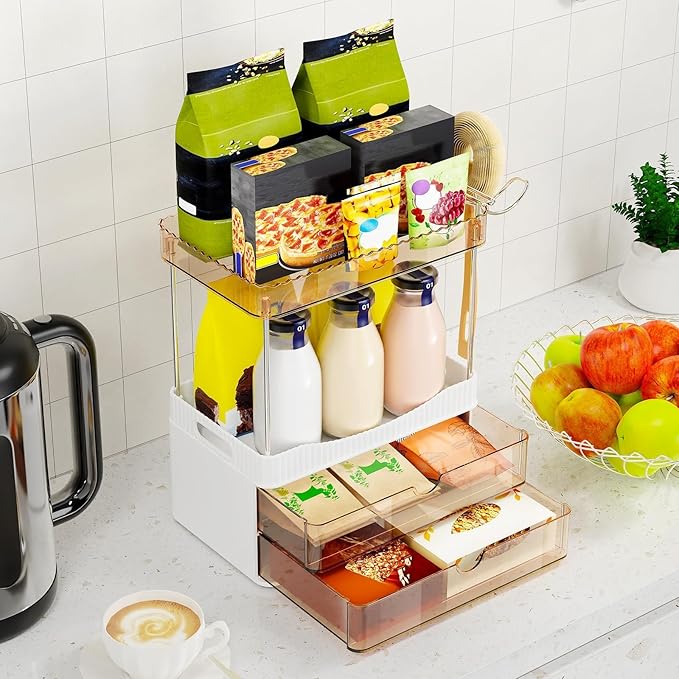 Bathroom Counter Organizer with Hair Dryer Holder, 2 Tier Storage Drawers