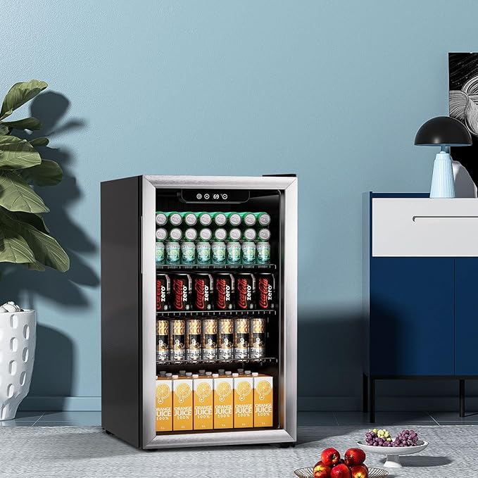 DOGHLY 3.1 Cu.ft Beverage Refrigerator Cooler, 110 Can Mini Fridge with Glass Door, Digital Temperature Display for Soda, Beer or Wine For Office Bar with Adjustable Removable Shelves