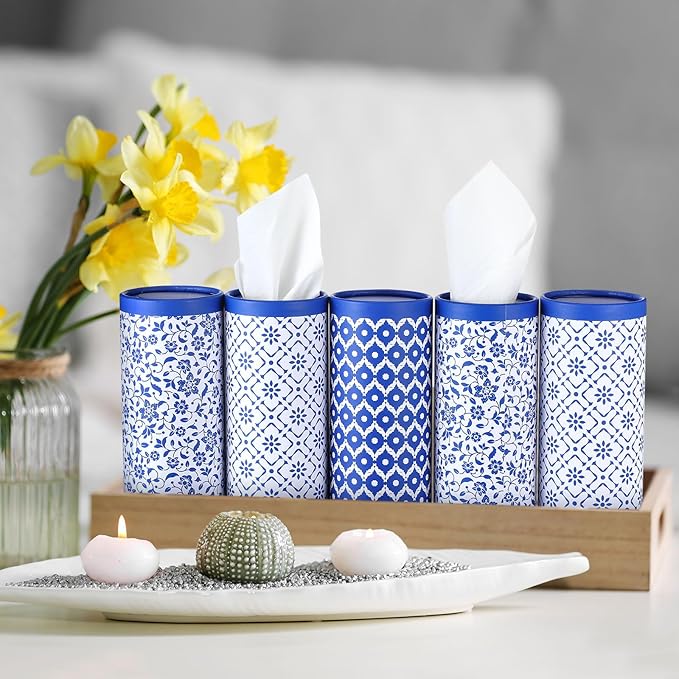 Fourluoo 12 Pack Car Tissue Cylinder Holder Bulk with 3 Ply Facial Tissues, Round Napkin Holders for Car Cup Holder Cylinder Travel Paper Tubes Bulk Round Napkin Boxes Packs(Novel Style)