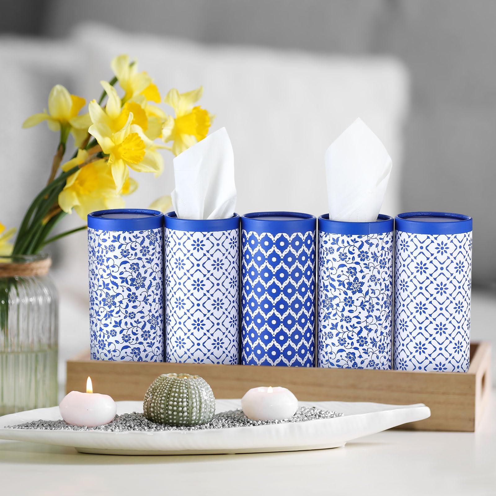 Fourluoo 12 Pack Car Tissue Cylinder Holder Bulk with 3 Ply Facial Tissues, Round Napkin Holders for Car Cup Holder Cylinder Travel Paper Tubes Bulk Round Napkin Boxes Packs(Novel Style)