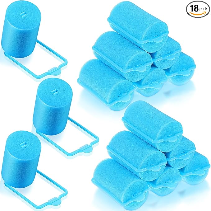 Geyoga 18 Pieces Sponge Hair Rollers Large Soft Foam Hair Styling Curlers Large Size Hairdressing Curlers for Women(Blue,1.4 x 2.6 Inches)