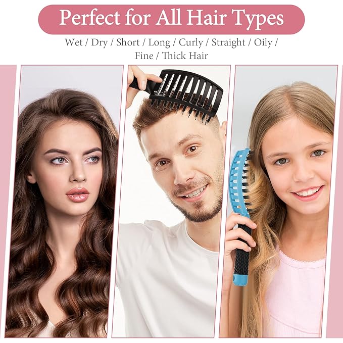 Zopeal 9 Pcs Detangling Brush Bulk Boar Bristle Hair Brushes Curved and Vented Detangler Hairbrush for Women Men Shiny Detangling Dry, Wet, Curly, Thick or Straight Long Blowing Hair Accessories