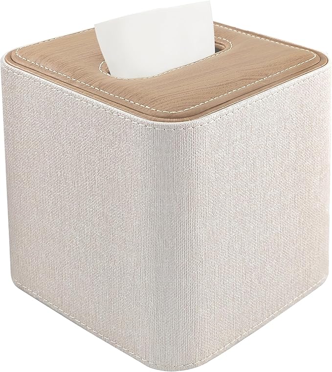 Tissue Box Cover Holder Square Tissue Box with Magnetic Closure Decorative PU Leather Cube Facial Tissue Box Cover for Bathroom Vanity Office