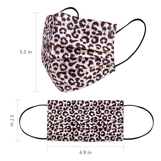 Borje Disposable Face Masks with Designs Cute Face Mask 3 Ply Cheetah Print 50 Pcs