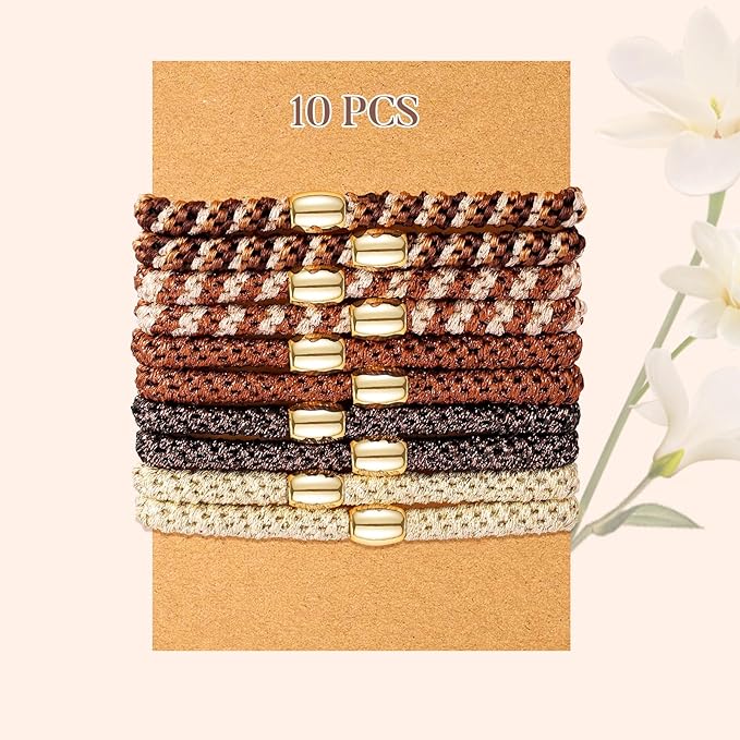 FORENEE Hair Ties No Damage - 10PCS Ponytail Holders - Elastic Hair Ties for Thick Hair - Braided Hair Bands for Women Girls's Hair - Wood Grain