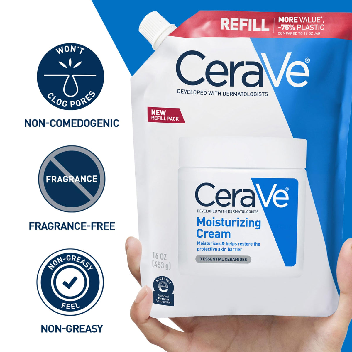 CeraVe Moisturizing Cream, Face & Body Moisturizer, Dry Skin, 16oz Refill