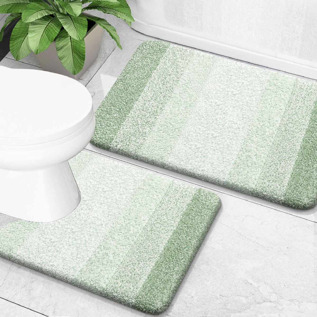 OLANLY Micorfiber Bathroom Rug Set 2 Piece, Soft Absorbent Bath Mats, Black