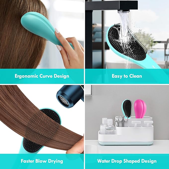 Aussumy Detangling Hair Brush Set - 2 Pack Detangler Hairbrush with Ultra Soft Bristle for Effortless Tangle Removal - For Dry Wet Damaged Curly Hair for Men Women Girls Boys Kids - Orange & Pink