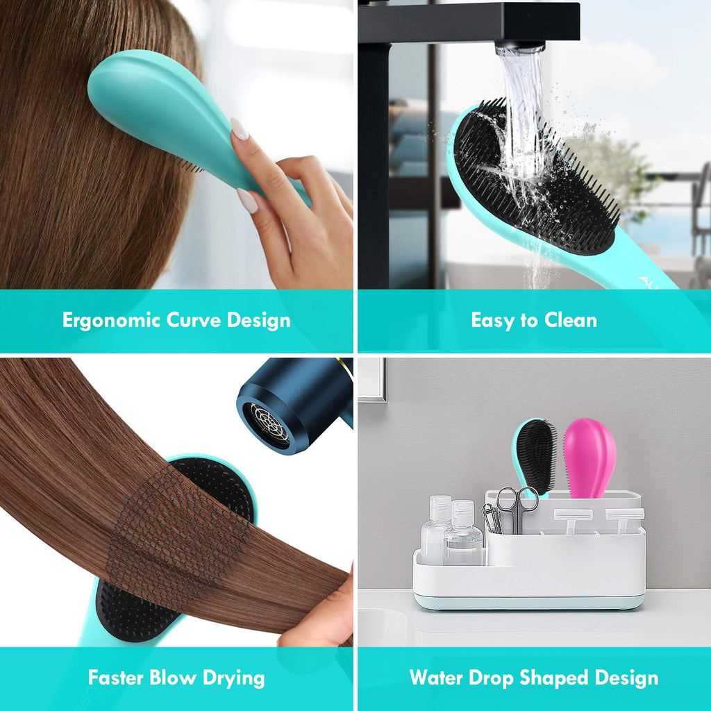 Aussumy Detangling Hair Brush Set - 2 Pack Detangler Hairbrush with Ultra Soft Bristle for Effortless Tangle Removal - For Dry Wet Damaged Curly Hair for Men Women Girls Boys Kids - Purple & Green