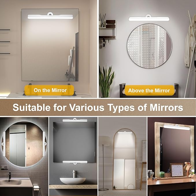Benreom 2 Pack Rechargeable Vanity Lights for Mirror, LED Stick On Light