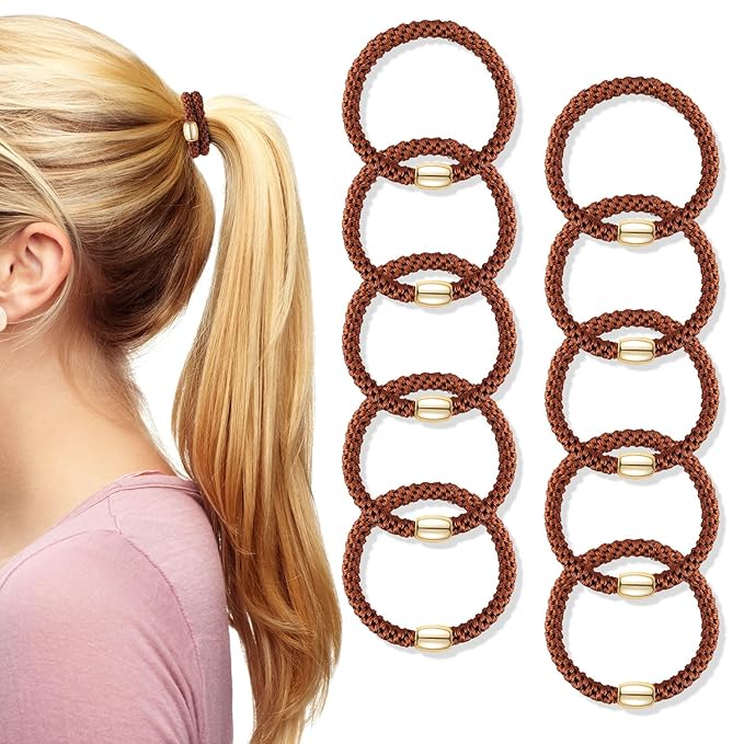 Hair Ties No Damage - 20PCS Ponytail Holders - Elastic Hair Ties for Thick Hair - Braided Hair Bands for Women Girls's Hair - Brown