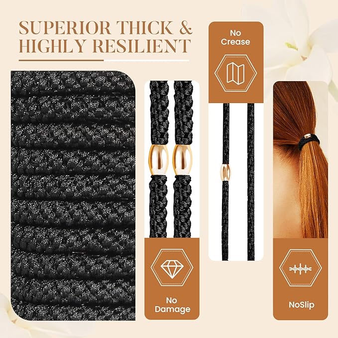 FORENEE Hair Ties No Damage - 10PCS Ponytail Holders - Elastic Hair Ties for Thick Hair - Braided Hair Bands for Women Girls's Hair - Black