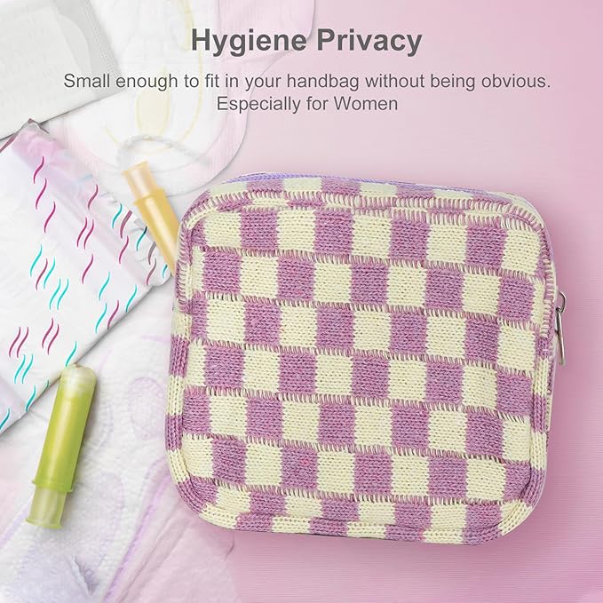CekPo Sanitary Napkin Storage Bag, Menstrual Pad Zipper Bag Checkered Portable Period Bag Panty Liners, Tampon Storage Pouch for Women Ladies Daily Use Storage Purse Travel