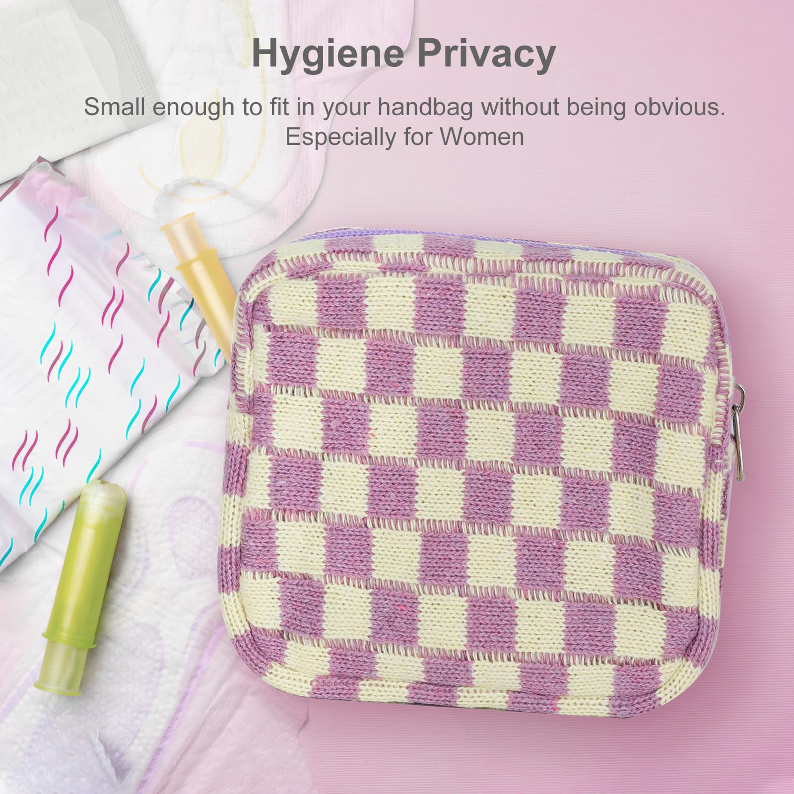 CekPo Sanitary Napkin Storage Bag, Menstrual Pad Zipper Bag Checkered Portable Period Bag Panty Liners, Tampon Storage Pouch for Women Ladies Daily Use Storage Purse Travel