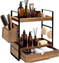 2-Tier Bathroom Counter Organizer, Acacia Wood Vanity Shelf with Drawer