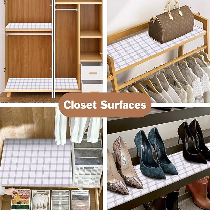 Shelf Liners for Kitchen Cabinets 12in x 20FT, Non Adhesive Drawer Liner White Square Thickened Shelf Liner Non-Slip Easy to Clean for Tool Box Refrigerator with Knife and Tape Measure