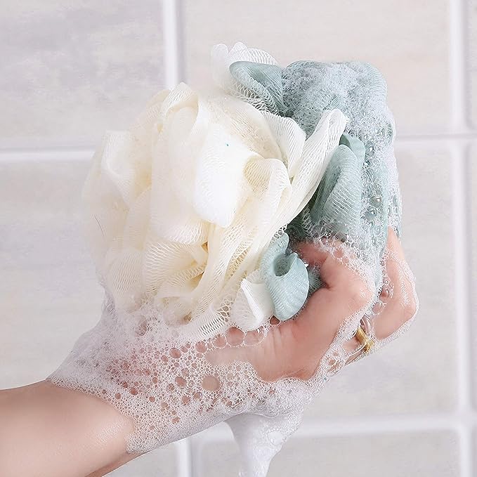 4 Pack Lace Mesh Loofah Bath Sponge Exfoliating Rich Lather Multi-Color