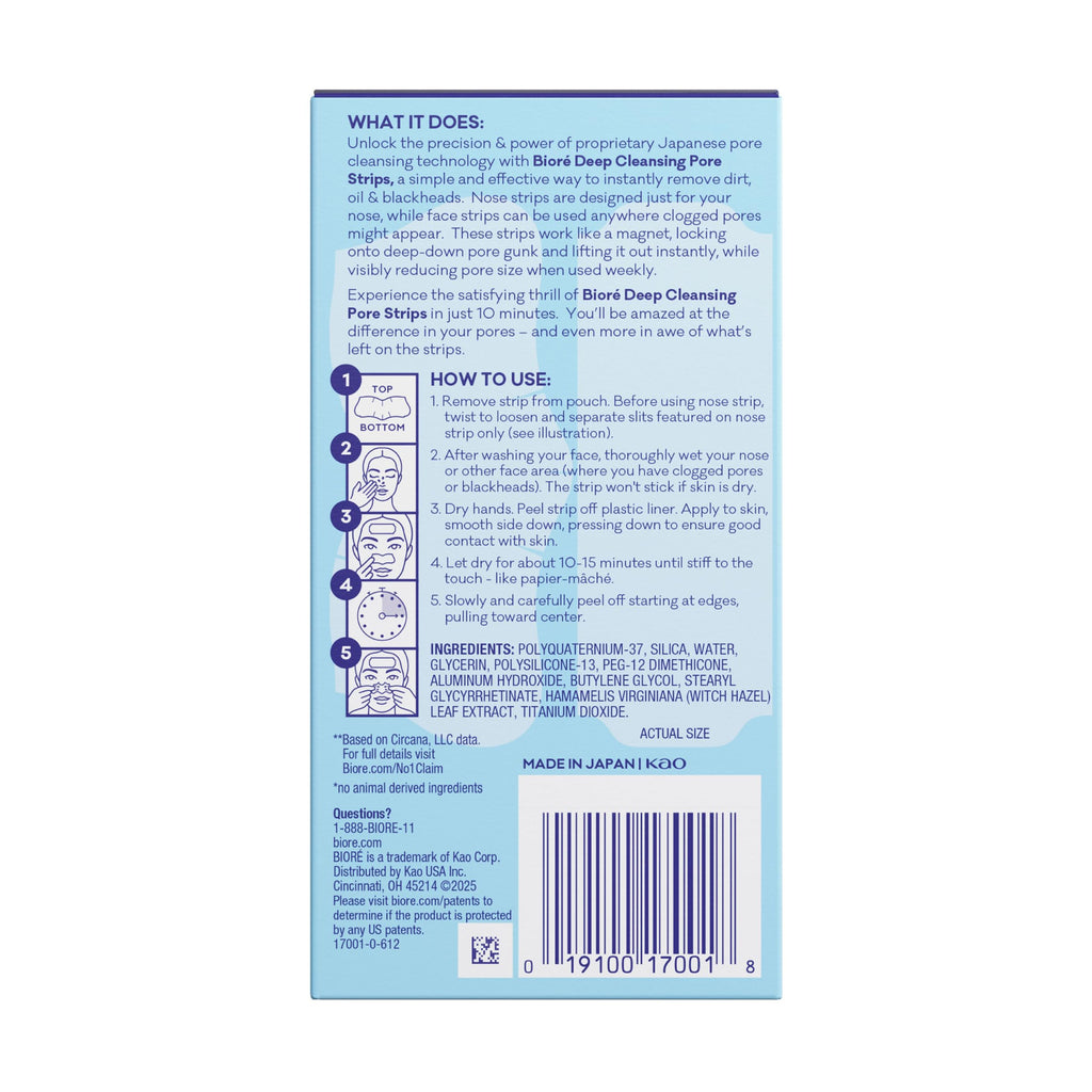 Biore Blackhead Remover Pore Strips, Deep Cleansing, Nose & Face, 24 ct