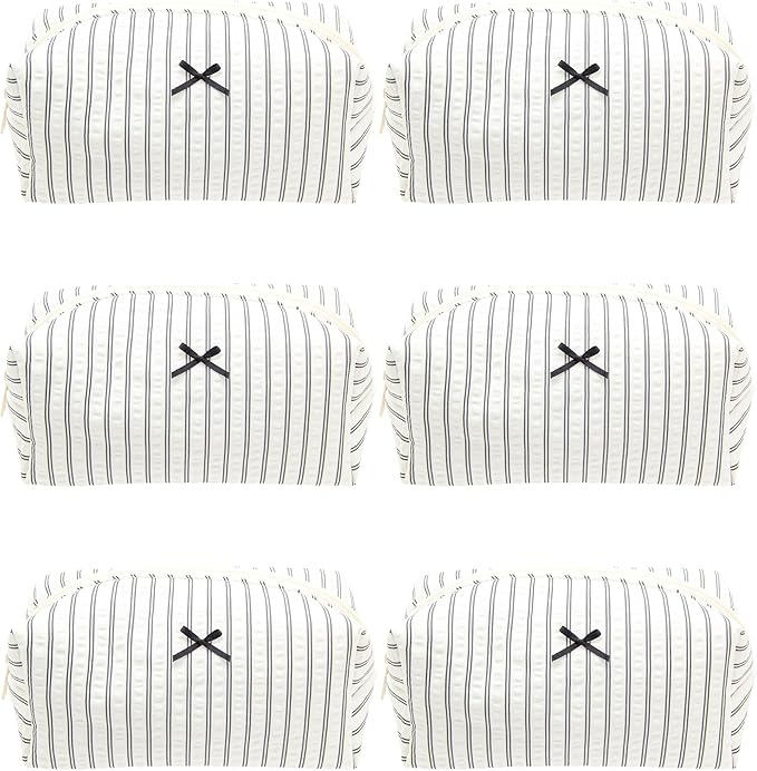 Cozy Makeup Bag for Women,Zipper Cosmetic Pouch,Stripe Black,6 Pack